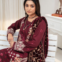CREATION Dhanak 3PC Chikankari Embroidered Shirt With Velvet Plachi Shawl-2104