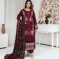 CREATION Dhanak 3PC Chikankari Embroidered Shirt With Velvet Plachi Shawl-2104