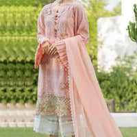 3 Piece Embroidered Lawn Shirt with Embroidered Bamber Chiffon Duppata V34
