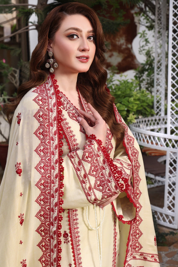 3PC DHANAK EMBROIDERED SHIRT WITH DHANAK EMBROIDERED SHAWL & TROUSER V672