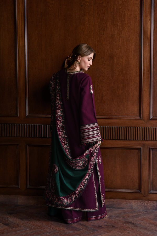 3PC DHANAK EMBROIDERED SHIRT WITH DHANAK EMBROIDERED SHAWL AND TROUSER V678
