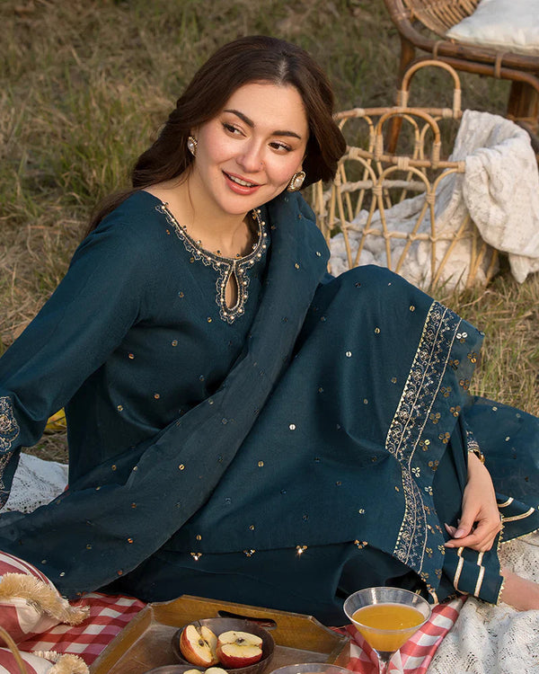 Dhanak-3PC Embroidered Shirt with Organza Sequence Embroidered Dupatta V1350