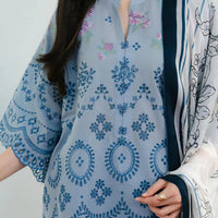 3 Pc Embroidered Lawn Shirt with Printed Polly Lawn Dupatta V2610