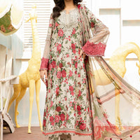 3 Pcs Digital Printed Lawn Shirt Trouser and Dupatta with Embroidered Patches MB425