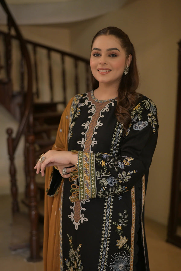 Aneelas Unstitched Luxury Dhanak Emb Shirt Trouser 3pc V43