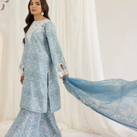 Unstitched 3 Pcs Digital Printed And Embroidered Lawn Suit With Silk Dupatta V442