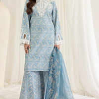 Unstitched 3 Pcs Digital Printed And Embroidered Lawn Suit With Silk Dupatta V442