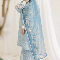 Unstitched 3 Pcs Digital Printed And Embroidered Lawn Suit With Silk Dupatta V442