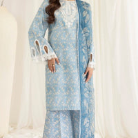 Unstitched 3 Pcs Digital Printed And Embroidered Lawn Suit With Silk Dupatta V442