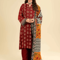 3 Piece Embroidered Lawn Shirt with Printed Monar dupatta V26