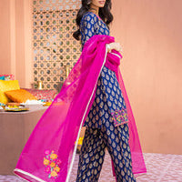 3 Pcs Digital Printed Lawn Shirt Trouser and Dupatta with Embroidered Patches V505