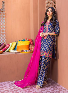 3 Pcs Digital Printed Lawn Shirt Trouser and Dupatta with Embroidered Patches V505