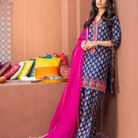 3 Pcs Digital Printed Lawn Shirt Trouser and Dupatta with Embroidered Patches V505
