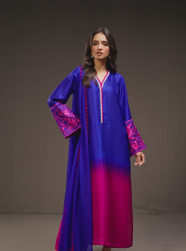 3 Piece Unstitched Embroidered and Printed SIlk Suit V230