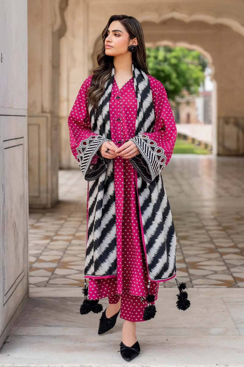 3 Piece Digital Printed Lawn Shirt Trouser with Lawn Dupatta V411