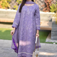 3 Pcs Embroidered Lawn Shirt with Embroidered Chifoon Dupatta V2575