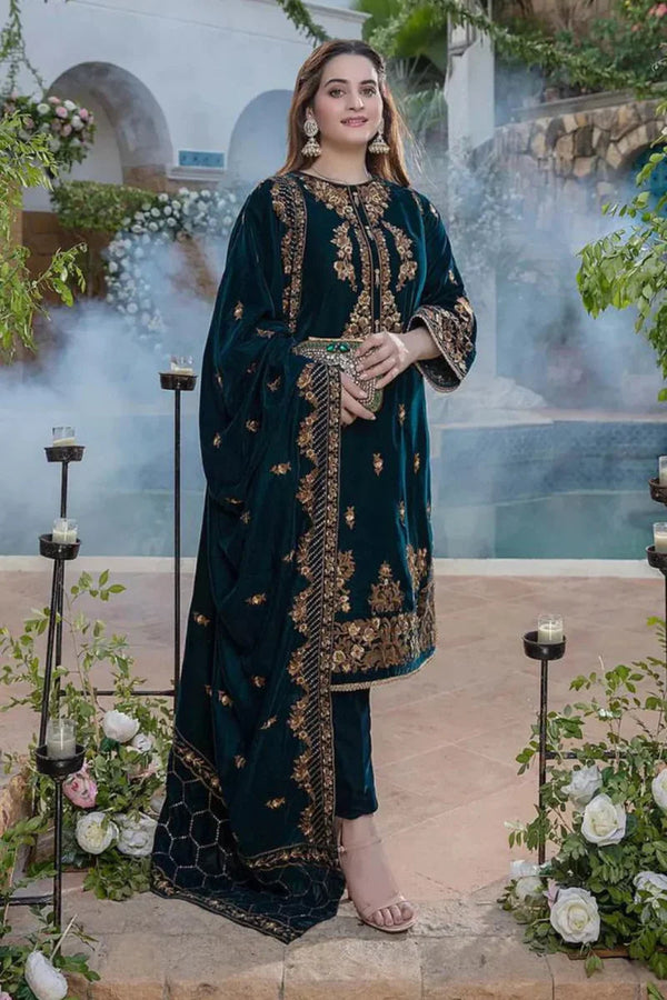 VELVET 3PC EMBROIDERED WITH VELVET EMBROIDERED DUPATTA-V265