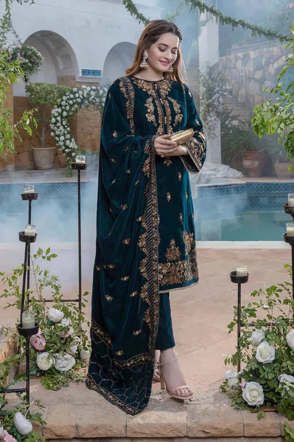 VELVET 3PC EMBROIDERED WITH VELVET EMBROIDERED DUPATTA-V265