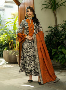 3 Pcs Digital Printed Lawn Shirt Trouser and Dupatta with Embroidered Patches ZC428