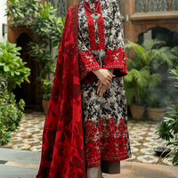 3 Pcs Digital Printed Lawn Shirt Trouser and Dupatta with Embroidered Patches V437