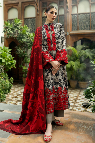 3 Pcs Digital Printed Lawn Shirt Trouser and Dupatta with Embroidered Patches V437