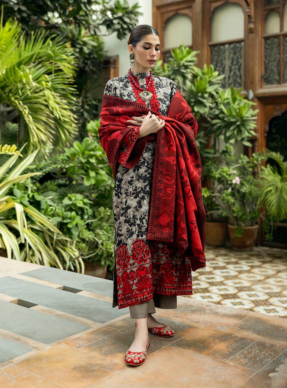 3 Pcs Digital Printed Lawn Shirt Trouser and Dupatta with Embroidered Patches V437