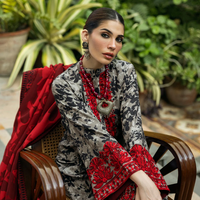 3 Pcs Digital Printed Lawn Shirt Trouser and Dupatta with Embroidered Patches V437