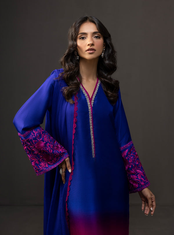 3 Piece Unstitched Embroidered and Printed SIlk Suit V230