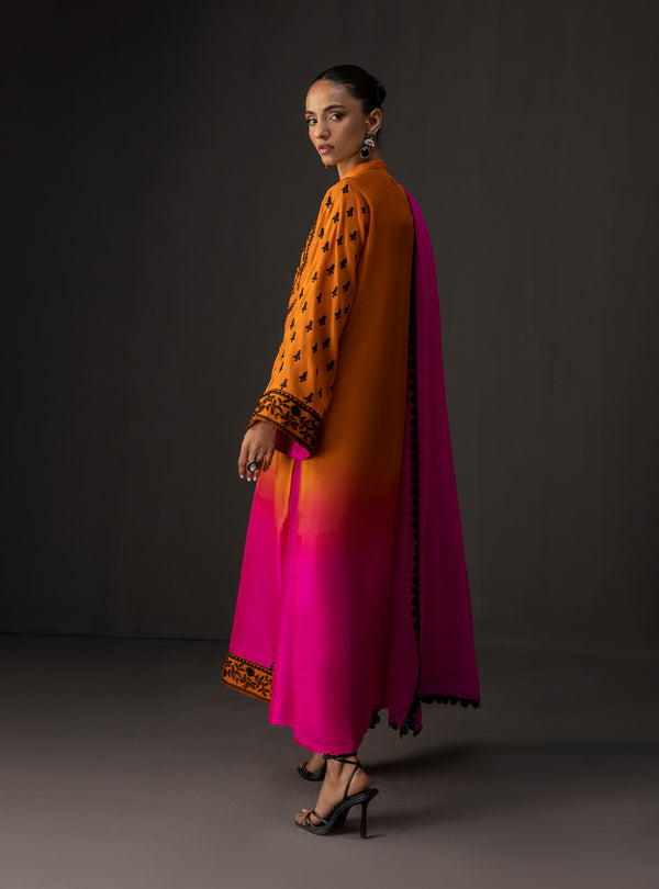 3 Piece Unstitched Embroidered and Printed SIlk Suit V228