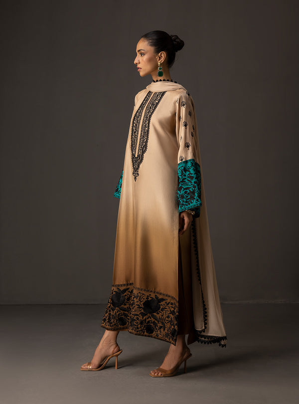 3 Piece Unstitched Embroidered and Printed SIlk Suit V229