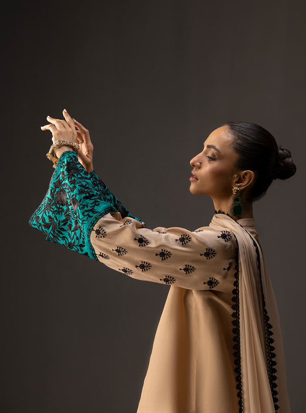 3 Piece Unstitched Embroidered and Printed SIlk Suit V229