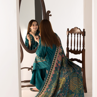 SOBIA NAZIR - 3PC DHANAK EMBROIDERED SHIRT WITH TWILL PRINTED SHAWL AND TROUSER-685