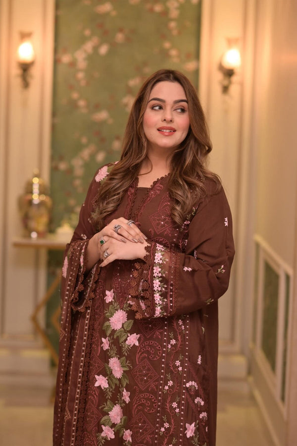 Lawn Unstitched 3pcEmbroidered Collection with Chiffon Dupatta 704