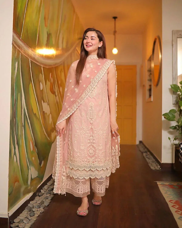 3 Piece Embroidered Lawn Shirt with Embroidered Khadi Nat Dupatta V1049