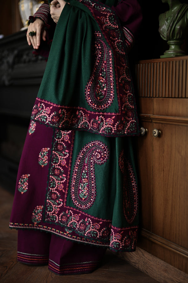 3PC DHANAK EMBROIDERED SHIRT WITH DHANAK EMBROIDERED SHAWL AND TROUSER V678