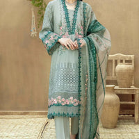 3 Piece Embroidered Lawn Shirt with Embroidered Organza dupatta V16