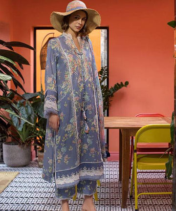 3 Piece Printed Lawn Shirt with Silk dupatta V14