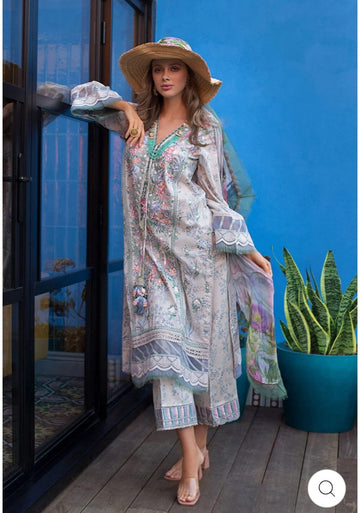 3 Piece Printed Lawn Shirt with Printed Silk dupatta V17