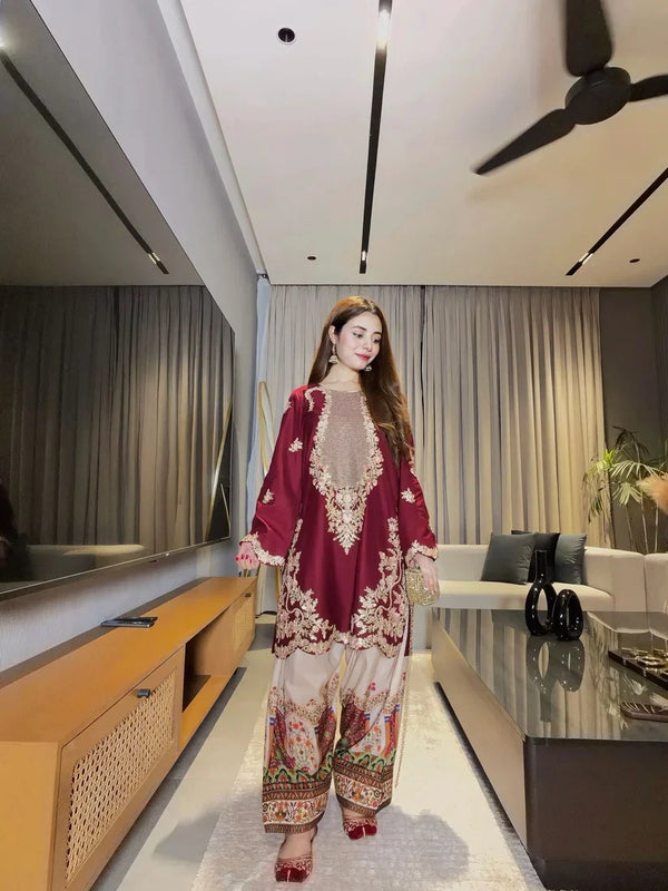 Ethnic Silk Unstitched 2PC Embroidery SuitV44