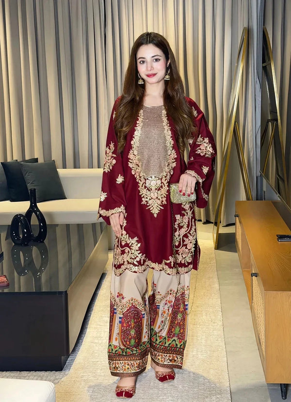 Ethnic Silk Unstitched 2PC Embroidery SuitV44