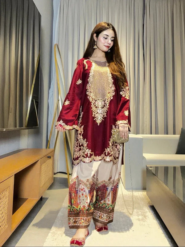 Ethnic Silk Unstitched 2PC Embroidery SuitV44