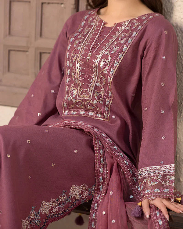 Dhanak-3PC Embroidered Shirt with chiffion Embroidered Dupatta V1321