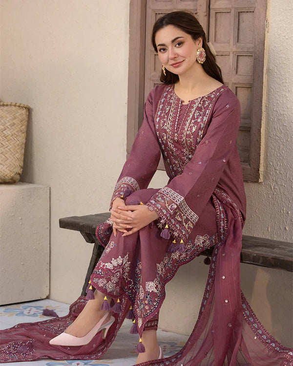 Dhanak-3PC Embroidered Shirt with chiffion Embroidered Dupatta V1321