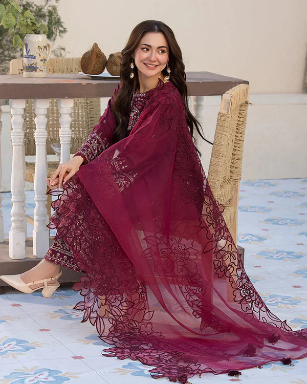 Lawn-3PC Embroidered Shirt with Organza Embroidered Dupatta V1351