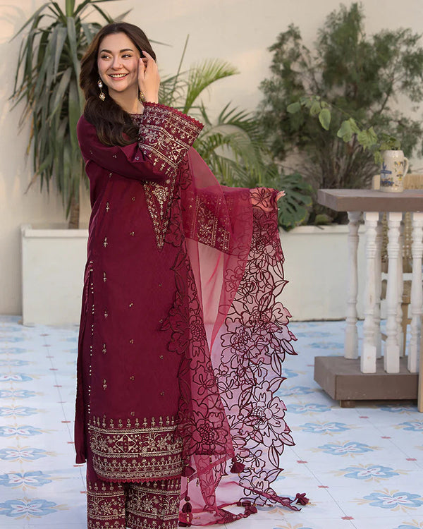 Lawn-3PC Embroidered Shirt with Organza Embroidered Dupatta V1351