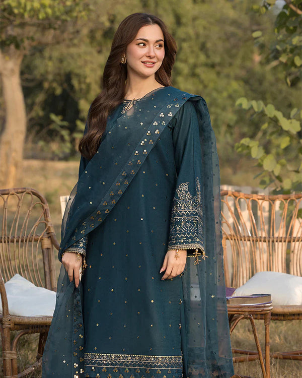 Dhanak-3PC Embroidered Shirt with Organza Sequence Embroidered Dupatta V1350