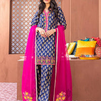 3 Pcs Digital Printed Lawn Shirt Trouser and Dupatta with Embroidered Patches V505