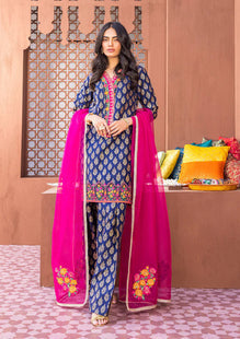 3 Pcs Digital Printed Lawn Shirt Trouser and Dupatta with Embroidered Patches V505