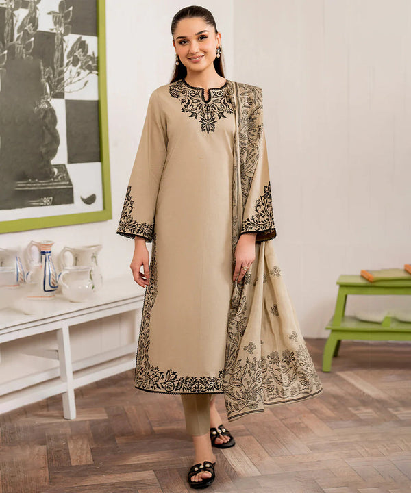 3PC DHANAK EMBROIDERED UNSTITCHED DRESS V221