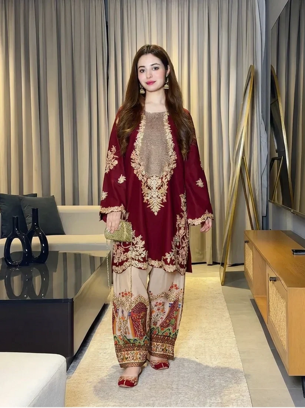 Ethnic Silk Unstitched 2PC Embroidery SuitV44